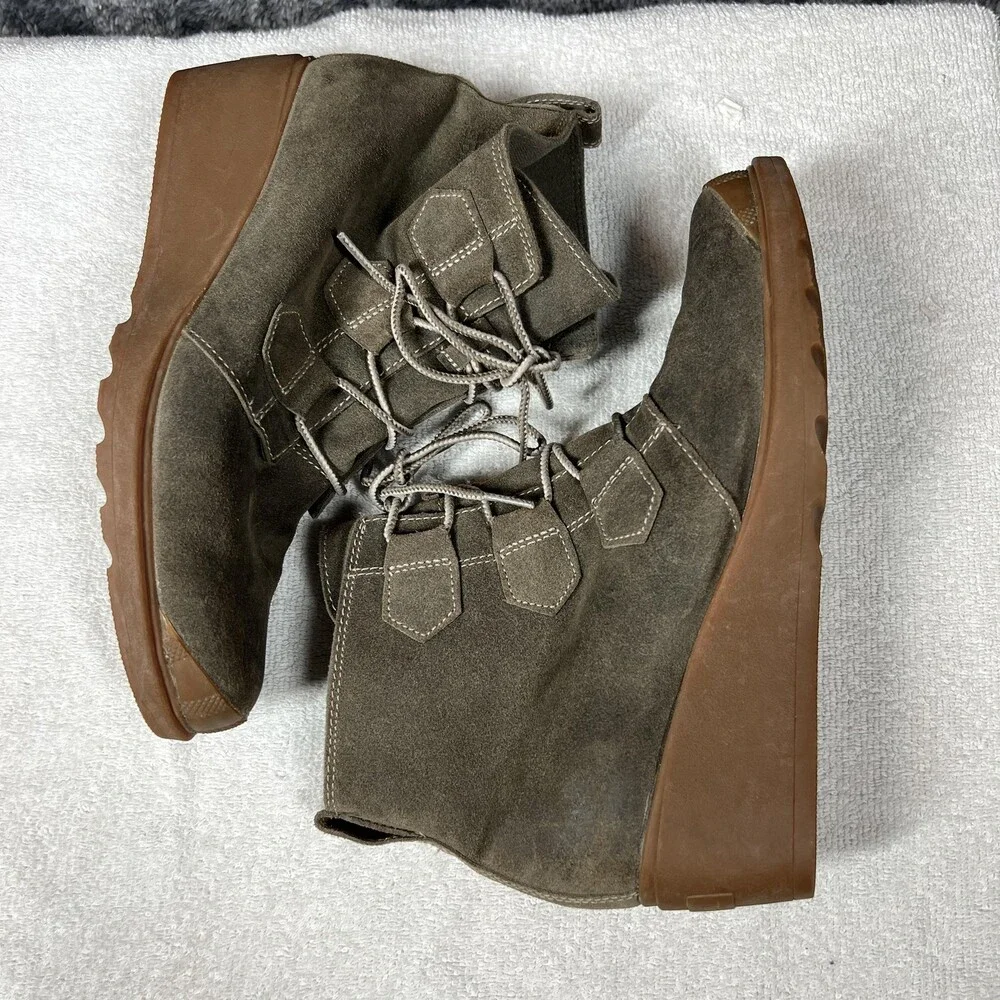 Sorel Boots Womens Size 10 Brown Suede Wedge Ankle Lace Up Booties NL2115-245